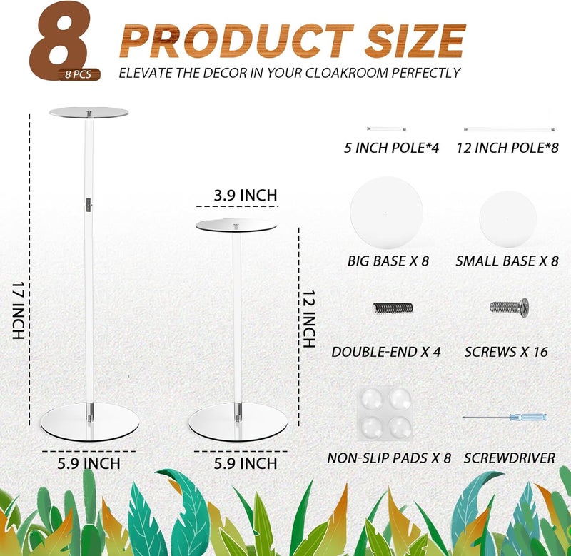 Estleys 8 Pcs Acrylic Hat Stand, 12" to 17" Clear Hat Stands, Wig Hat Display Rack, Adjustable Height Hat Holder, Round Acrylic Risers for Display Hat (8 pcs) - Image 2